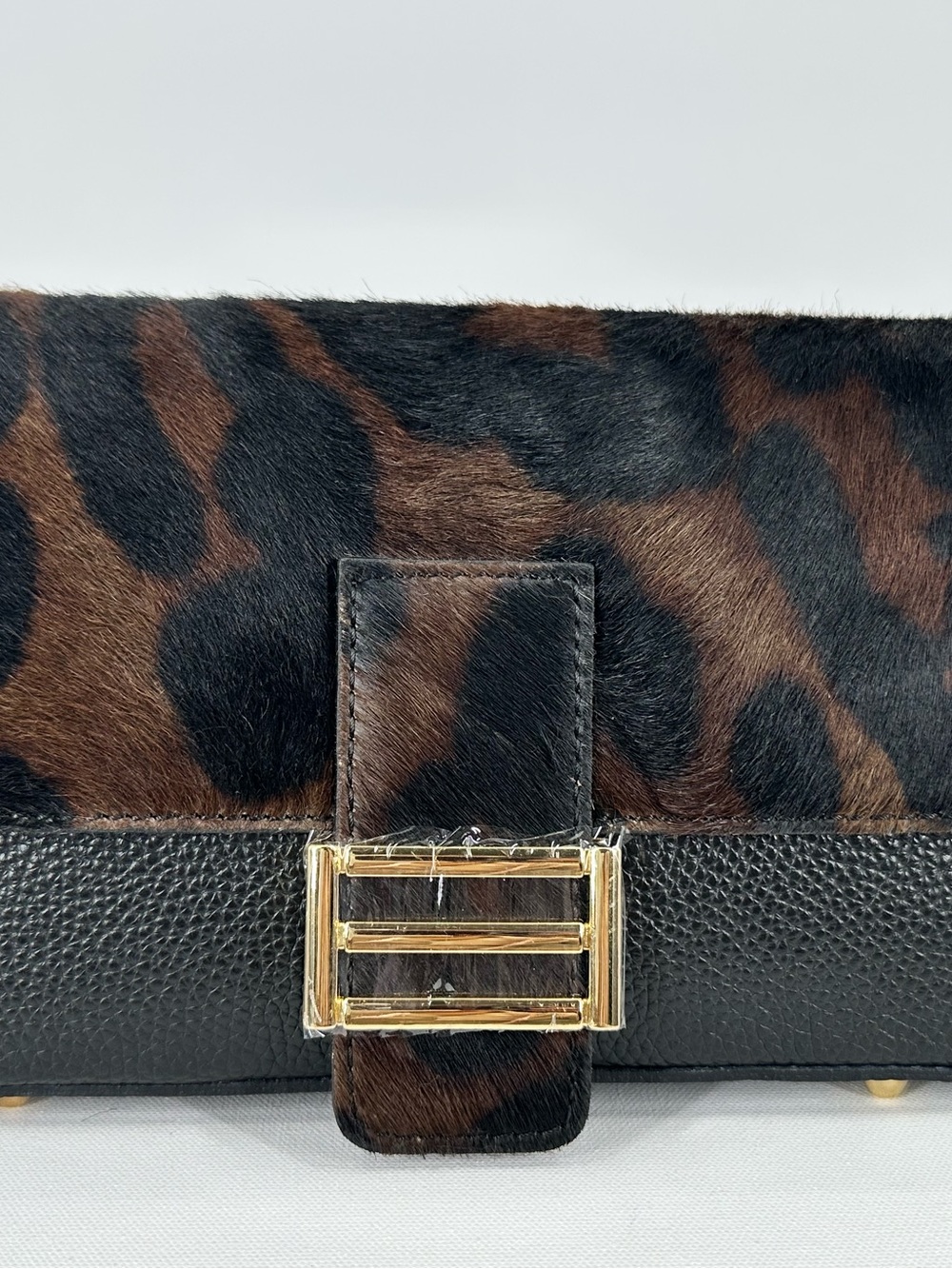 DIVINA FIRENZE Italian Leather Leopard Print Baguette Shoulder Bag Calf Hair NWT - Picture 8 of 15
